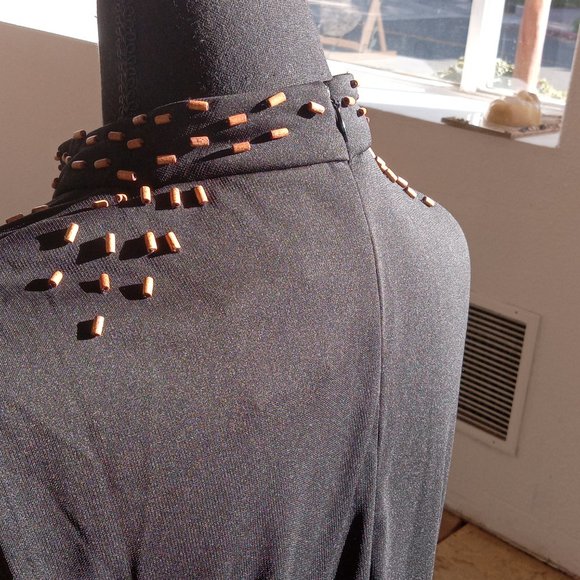 Cold Water Creek black Jersey elastic maxi dress with wood bead embellishment - Picture 8 of 11